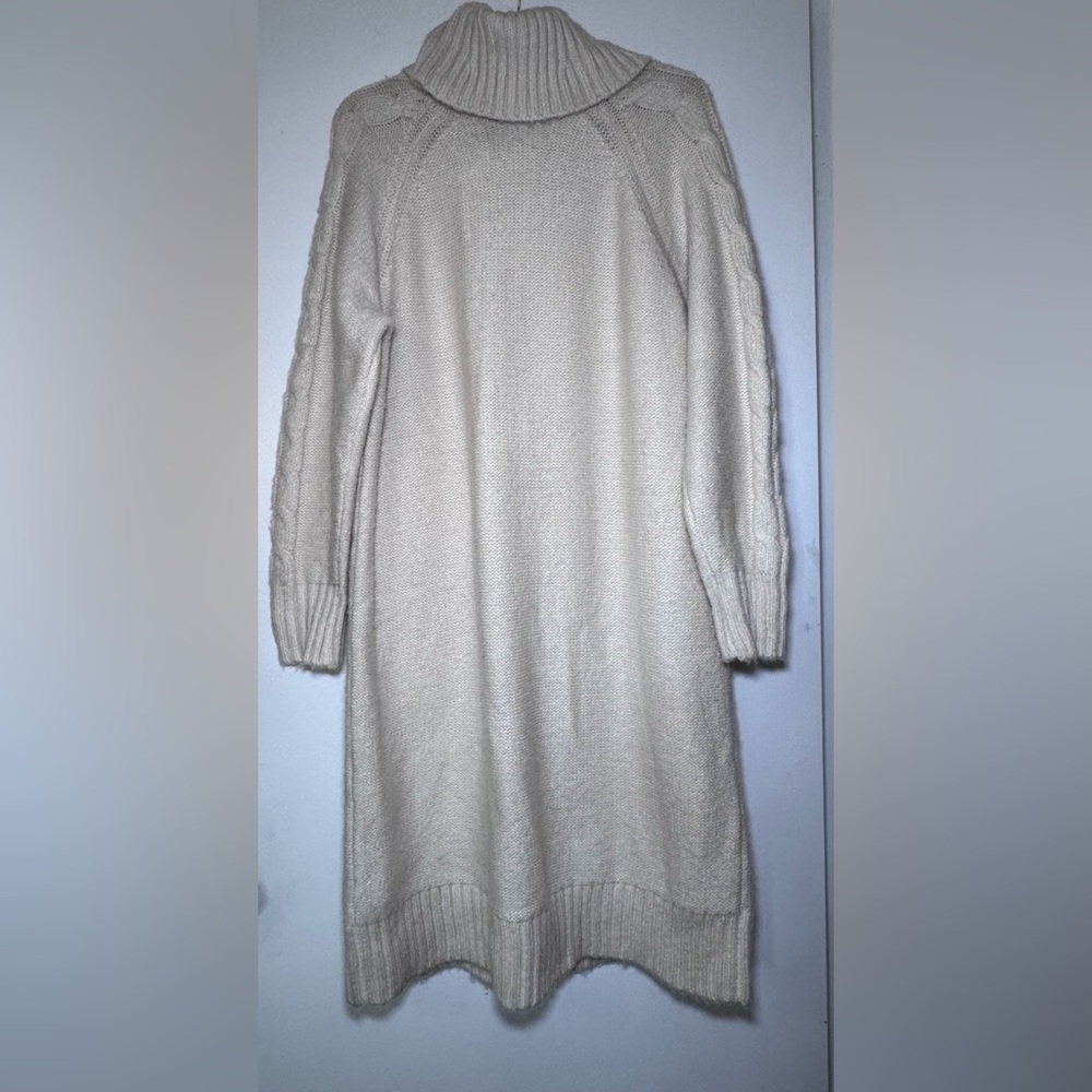 Banana Republic Cream Cable Knit Turtleneck Sweater Dress Size XL 20% wool - Picture 3 of 5